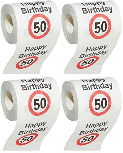 MIK funshopping Scherzartikel Deko Spaß-Toilettenpapier Runder Geburtstag lustiges Geschenk (50. Geburtstag - 4 Rollen)
