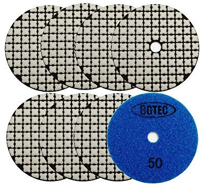 BGTEC 100mm Set di Tamponi Diamantati a Secco 8 pezzi #50 Kit di Tamponi per Granito, Marmo, Pietra, Quarzo, Piastrelle, Bordi del Pavimento in Cemento, Lucidatura del Controsoffitto
