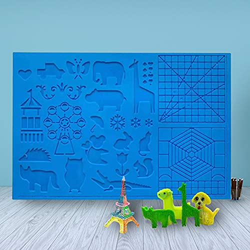 LATTCURE 3D Stift Vorlage mit 2 Finger Stall | 41,5 cm x 27,5 cm 3D Druckstift Vorlage Stifte Matte, Große Matte mit Tiermuster hilfreich für Anfänger Kinder und 3D-Stiftkünstler
