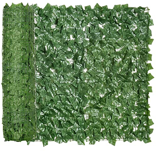 Outsunny Rotolo di Siepe Artificiale per Balcone e Giardino in PE Anti-UV, Siepe Finta con Foglie Verde Scuro 300x100cm