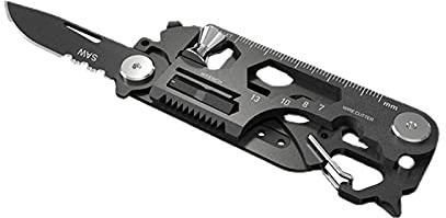 Multi-Tool - Herramienta de Bolsillo para Llavero de Acero Inoxidable - Incluye Abridor de Botellas, Removedor de Grapas, Regla, Llave, etc - Gadgets para Hombres y Mujeres (Negro)