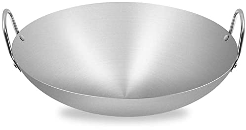 MNSSRN Supergroßer Wok, Edelstahl Leicht zu reinigen Antihaft-Pfanne Gasherd Universal-Induktionsherd Wok mit Zwei Griffen,A,60CM