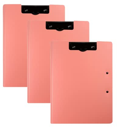 Klemmbrett A4, Klapp-Klemmbrett mit zwei Clips für Notizen, Formulare, Dokumente und Schule, Büro, Arbeit, Klassenzimmer, Ordner (3 Stück) (Rosa)