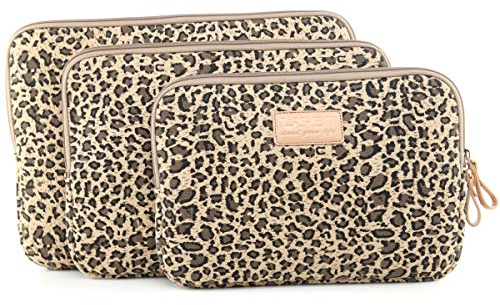 BSLVWG 10-15 Zoll Wald-Serie-Muster Wasserdicht Segeltuch Laptop-Hülle zum 13,3 Zoll Laptop Fall kompatibel mit MacBook Air 13 Hülle Macbook Pro 13 Hülle ipad 12.9 (15.6 zoll, Leopardenbraun)