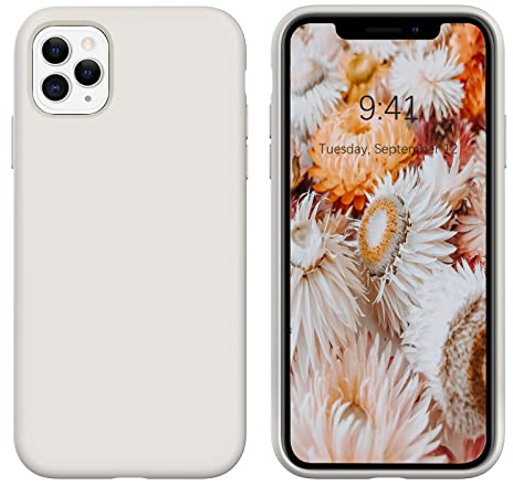 DOMAVER Liquid Silikon Hülle für iPhone 11 Pro, Handyhülle iPhone 11 Pro 5.8'' Case Ultra Dünne Rundumschutz mit Weichem Microfiber-Innenfutter Stoßfeste Kratzfest Schutzhülle, Beige