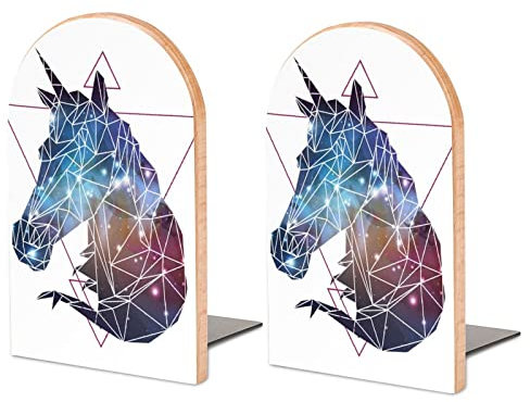 Lot De 2 Serre-Livres Licorne Animale Support De Livre Antidérapant en Bois pour Bibliothèque De Bureau