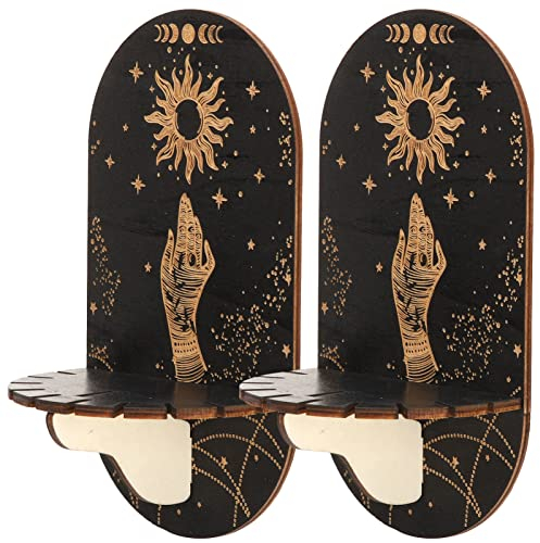 2pcs hölzerne Display Regal, Wandregal Crystal Witchy Mondphase Lagerung Stand für ätherische Öle Steine Organizer
