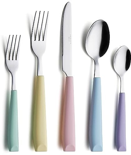 ANNOVA 20PCS Flatware Set Stainless Steel Silverware/Cutlery Set With Colored Handles Comfortable to Hold (20 Pieces, Mixed Pastel)