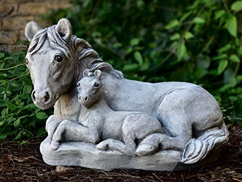 OLOMA Pferd Familie Ornament Wildpferd Familie Statue Beton Pferd Skulptur Zement Pferd Figur Garten Pferd Dekoration Familie Set Geschenk Beton Einhorn Skulptur Stein Familie Pferd Gartenstatue