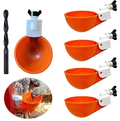 DIY Hühnerwasserbecher, 5 Stück Hühnertränke Hühnerwasserspender, Automatische Kunststoff Chicken Drinker Cups, Automatische Geflügeltränke Set Mit Spiralbohrer für Hühner Enten Gänse Truthähne