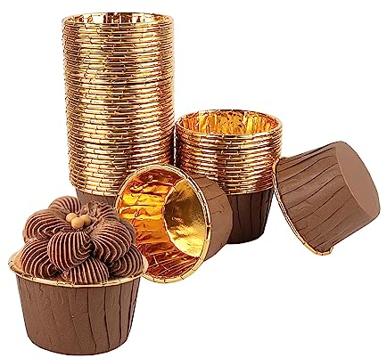 Encuryna 100 Stück Papier Muffinförmchen, Einweg Aluminiumfolie Papierbackförmchen Cupcake Liners, Cupcake Förmchen für Muffin Kuchen Pudding Dessert Party Hochzeiten Geburtstag Dekor (2# Braun)