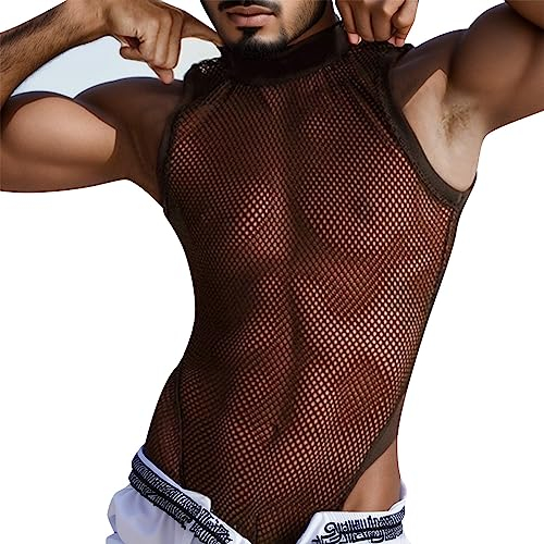 Caxndycing Herren Muskelshirt Ärmellos Netz Tankshirt/Overall Mann Durchsichtig Tankshirt Männer Netzhemd Atmungsaktiv Netz Shirt Clubwear Transparent Fischnetz Sexy Tanktop für Männer