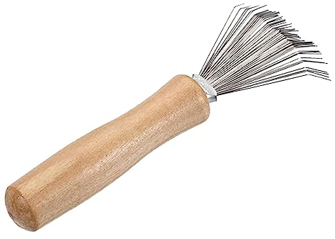 SKUDA Nettoyage Brosse à Cheveux - Nettoyeur Peigne en Acier Inoxydable avec Manche en Bois - Brosse Nettoyage à Peigne Doux pour Salon, Nettoyeur Brosse à Coussin d'air Portable