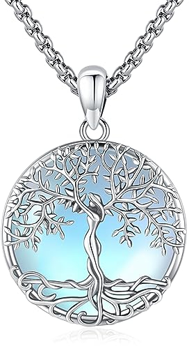 Eusense Mondstein Halskette 925 Sterling Silber Baum des Lebens Halskette Anhänger Kette Keepsake Schmuck Geschenke für Frauen Damen Mädchen
