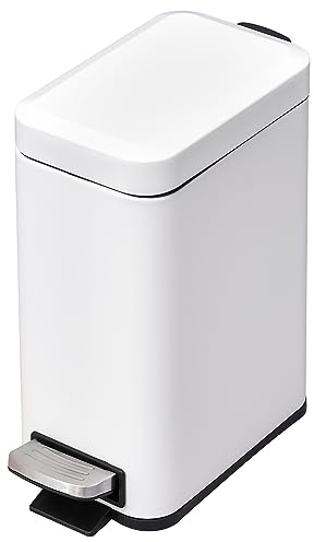 HOMCOM Mülleimer 5LTreteimer mit Softclose-Deckel und Pedal, Abfalleimer inkl. Inneneimer Kosmetikeimer für Wohnzimmer, Büro, Metall, Weiß, 29,2 x 14 x 32 cm