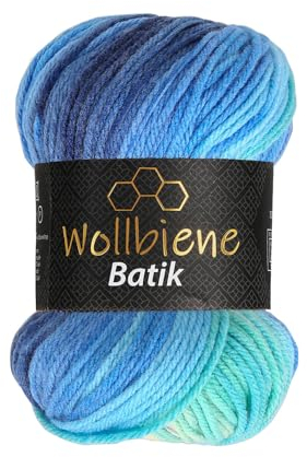 Wollbiene Batik Wolle mit Farbverlauf mehrfarbig 100g Multicolor Strickwolle Häkelwolle (2130 blau türkis)