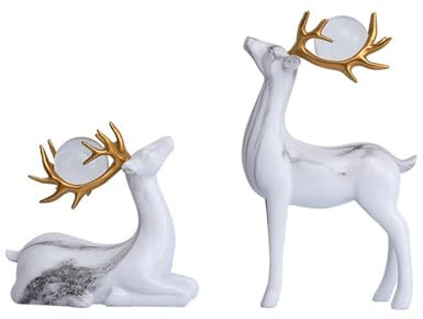 HOUSN 2 Stück Elch Deko| Groß 25cm Figuren Aus Kunstharz,Geliebt Statuen, Harz Ornamente Statue, Resin Sculptures Collectible Für Weihnachten, Dekofiguren Für Liebhaber,3