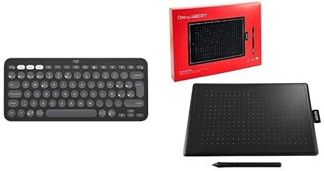 Logitech Pebble Keys 2 K380s Teclado Bluetooth Multidispositivo, Easy-Switch, Windows, macOS, iPadOS, Android, ChromeOS, QWERTY ESP + HUION Kamvas 16 2021 Tableta Grafica con Pantalla