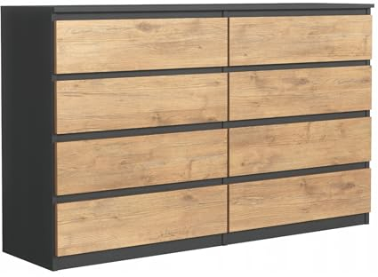 3E 3xE living.com Kommode mit 8 Schubladen, Farbe: Anthrazite/Lancelot Eiche, A: 140 x 101 x 39 cm