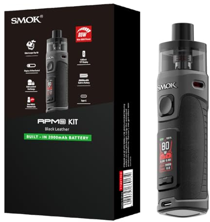 SMOK RPM 5 Kit Transparenz Verifiziert Pod Mod Vape Kit 2000mAh 5W bis 80W Leistung Einstellbarer Luftstrom 6.5ml Pod Top-Fill Typ-C Laden Kompatibel mit RPM 3 Coils Ohne Nikotin Schwarz Leder
