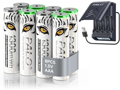 Mspalocell 1300mWh 1,5V batteria al litio AAA ricaricabile con caricabatterie, caricabatterie rapido 1,2V Ni-MH/1,5V litio AAA, cavo USB integrato Caricatore intelligente LCD, 8 batterie AAA
