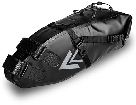 AFISHTOUR wasserdichte Fahrrad-Satteltasche - 10L Rollverschluss Fahrradsatteltasche Unter Sattel Aufbewahrungstasche für Mountainbike Rennrad Reisen (Schwarz)