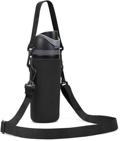 MEETI Neoprene Water Bottle Carrier Bag with Adjustable Shoulder Strap for Owala 24 OZ Tumbler, Insulated Water Bottle Cover for Owala FreeSip Insulated Water Bottle (Black, 24 OZ)