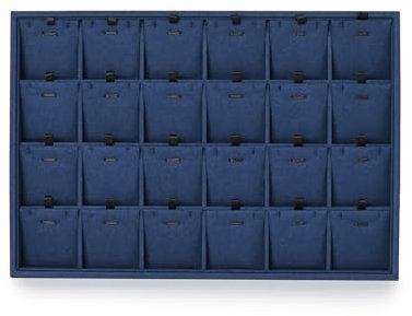 Oirlv Blau Mikrofaser 24 Grids Anhänger Ohrringe Halskette Organizer Display Vitrine Schmuck Aufbewahrung Tablett