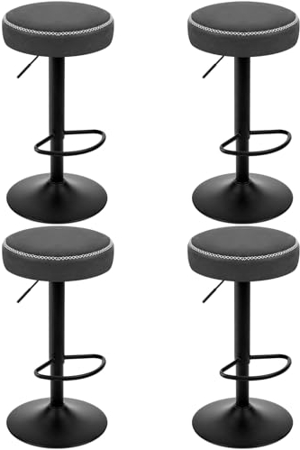 EUGAD Lot de 4 Tabourets de Cuisine Haut, Tabouret de Bar Rond à Hauteur Réglable, Pivotant, avec Repose-Pieds, Siège Rembourré en Similicuir Vintage, Anthracite, 1086BY-4