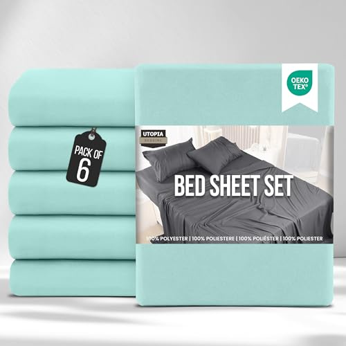 Utopia Bedding Bed Sheets Set Bulk Pack of 6 (King, Spa Blue) – Fitted Sheet, Flat Sheet with Pillow cases 50x75 – Wrinkle, Shrinkage & Fade Resistant – Soft Brushed Polyester Microfiber Fabric