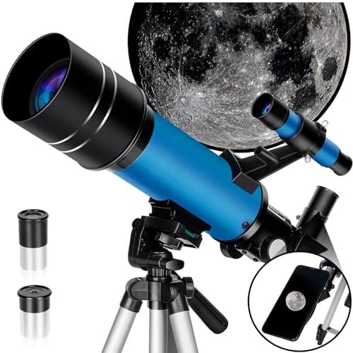 Teleskop Astronomie, 70mm Öffnung Professionelles Astronomie Refraktor Teleskop für Kinder und Anfänger und Amateur, Einfach zu Montieren Tragbares Teleskop, Festival Geschenk für Kinder (Blau)