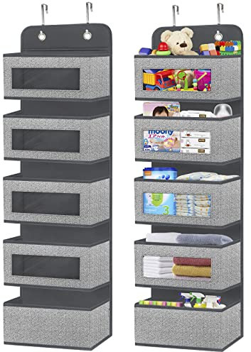 VERONLY Hängeorganizer Tür Organizer Extra Großer Hängend Bad, Hängeaufbewahrung mit 5 Großen Taschen Organizer Bad Grau für Kinderzimmer Schlafzimmer, Büro, Badezimmer(Grau)