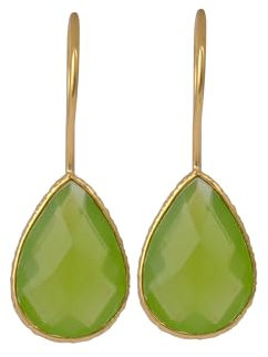 Orecchino a gancio in ottone strutturato placcato oro fatto a mano | Orecchino dichiarazione calcedonio verde all'ingrosso | Orecchini pendenti con pietre preziose a forma di pera | 378120, 10x14 mm,