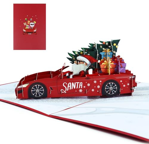 BETESSIN Pop Up Karte Weihnachten - Geschenkkarte mit Weihnachtsmann Motiv - 3D Weihnachtskarte mit Umschlag - Geldgeschenk Verpackung für Weihnachten