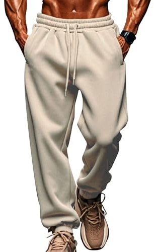 Pantalon Cargo Homme Bas De Survêtement Jogging Coupe Droite Large De Travail Pantalons De Sport Beige S