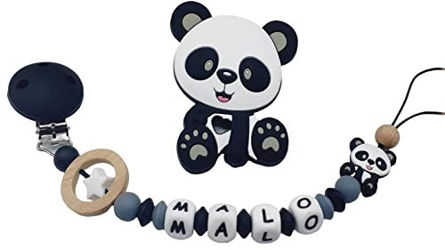 Attache tétine sucette personnalisée/prénom/bébé naissance cadeau, modèle panda silicone (Attache tétine)
