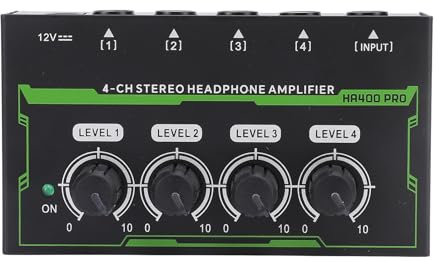 Amplificador de Auriculares de 4 Canales, Amplificador de Auriculares Estéreo de Sonido Claro y Limpio para Estudio de Mezcla (Enchufe europeo de 100 a 240 V.)