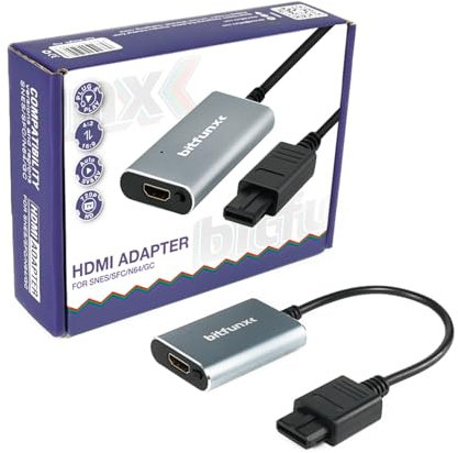 BITFUNX Adaptateur HDMI N64/NGC/SFC/SNES – Prend en charge les commutateurs SV et AV automatiques et 16:9/4:3, adaptateur de jeu vidéo Plug & Play sans décalage, adaptateur HDMI pour console