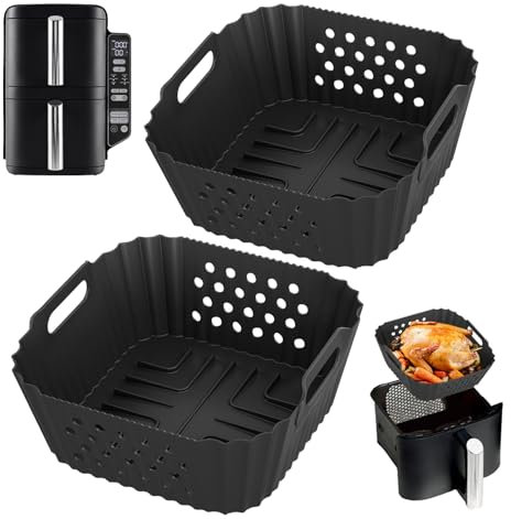 2PCS Air Fryer Silicone Liners for Ninja Double Stack Air Fryer 7.6l SL300UK / Russell Hobbs Air Fryer 4L, 4L Air Fryer Silicone Liners Square, Comptible with Ninja SL300UK, Tower, Philips 3.8L-4.5L
