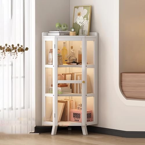 Eck-Vitrine mit Glastüren, moderner hoher Trophäenkoffer für Wohnzimmer, Heimbüro oder Speisekammer