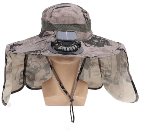 Dilwe Solarventilator-Sonnenhut, Tragbarer USB-wiederaufladbarer, Verstellbarer Sonnenhut mit Breiter Krempe und Nackenklappe für Outdoor-Sportarten (Khaki-Tinte)