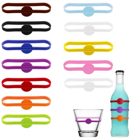 jatimdotin 12 Pièces Marqueurs de Verre, Étiquettes en Verre à Vin, Marqueur de Boissons Colorés Silicone, Réutilisables Anneau Marque pour Verre à Champagne, Verre à Cocktail, Verre à Boire