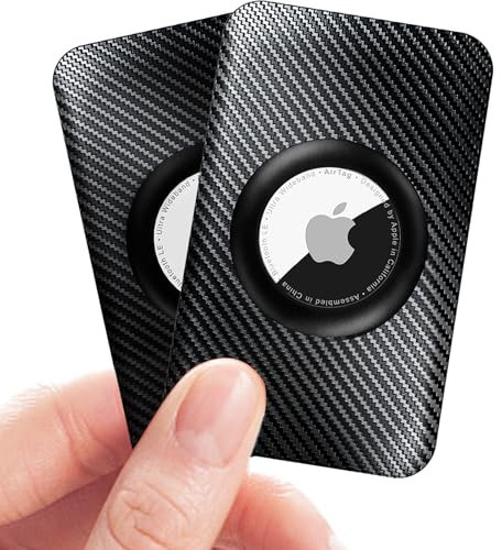 Mucuty Schutzhülle für Apple Airtag, 2 Stück, ultradünne Kartenhülle für Apple Air-Tag, Kohlefaser, Airtag-Kartenhalter für Geldbörse, Rucksack, Geldbörse, Handtasche, Clutch, Schwarz
