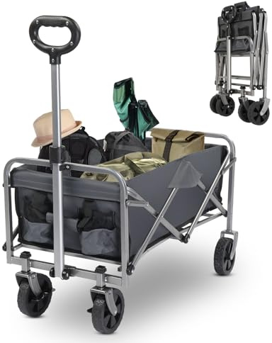 LEADZM Chariot Pliable, Chariot à roulettes avec Jusqu’à 100KG, Petit et léger, pour Transport, Extérieur Camping, Jardin, Festival (Gris argenté)