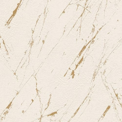 Profhome Papier peint effet marbre 393364-GU papier peint intissé (TNT) beige or 0,53 m x 10,05 m / 5,33 m2