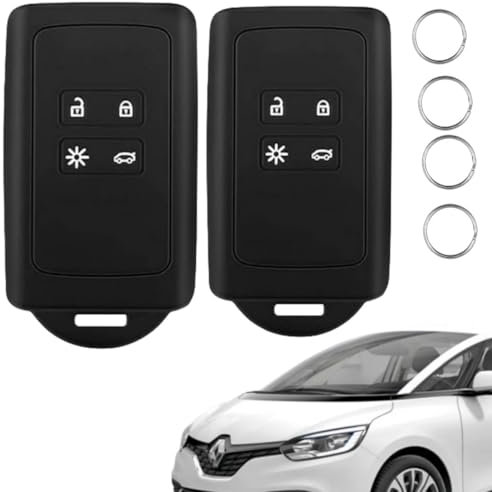 Coque Clé de Voiture,Etui Carte pour Renault,Porte Clé pour Renault,Protège Clé Voiture en Silicone,Étui en Silicone Souple pour Clé de Voiture,pour Clio,Espace 5,Master Bus,Talisman,2 Pièces,Noir,