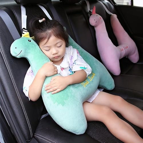 Reise-Nackenstützkissen für Kinder im Auto, ergonomische Kopfstütze mit verstellbarem Sicherheitsgurtgurt für bequemen Schlaf (Grün)