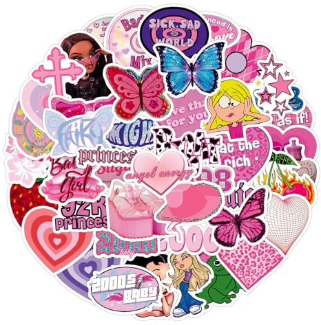60 Pcs Pink Stickers, Waterproof Y2K Aesthetic Vinyl Stickers for Laptop, Computer, Skateboard, Luggage, Bikes, Car, Motorcycle, Perfect Gifts for Girls, Kids, and Teens – Cute and Fun Designs