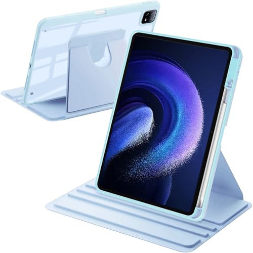 A-BEAUTY Coque Rotative Compatible avec Xiaomi Pad 6/6 Pro 11 Pouces 2023 Rotation à 360° Support Étui Housse Protection Dos Transparent Antichoc, Réveil/Sommeil Auto, Bleu Ciel