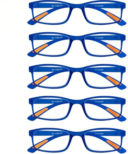 Amazotti Milano Lesebrille +1.75, 5er Pack, Brille mit Sehstärke | lesebrillen Damen & Herren, Anti-Rutsch-Pads Rot, Blau, Inkl. Etui und Optiktuch